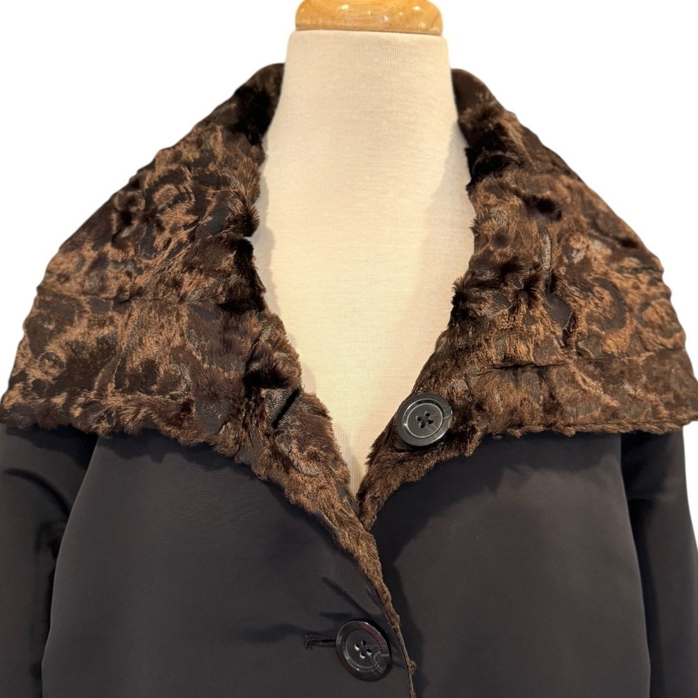 Chicos Reversible Brown Faux Fur Coat Jacket Brown Black Winter Large Chico’s 3 - Picture 8 of 12